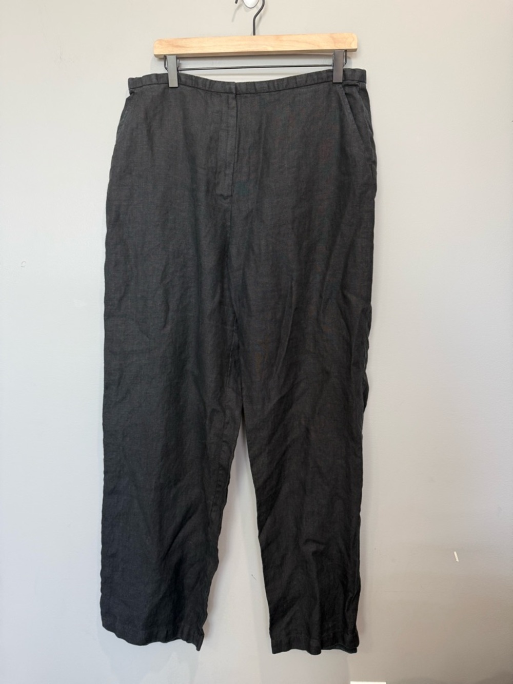 Eileen Fisher Black Relaxed Fit 100% Irish Linen Pants Size large
